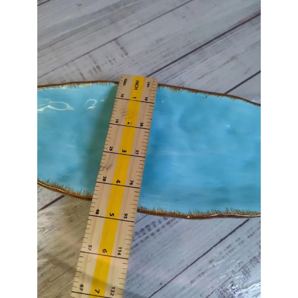 Blue Aqua Ceramic Fish Shaped Serve Ocean Decor Trinket Dish 16"L, 5"W, 1 1/2"H - Picture 6 of 7